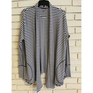 Tommy Hilfiger Size 1X Women's Cardigan Blue‎ White Striped Pockets Longline